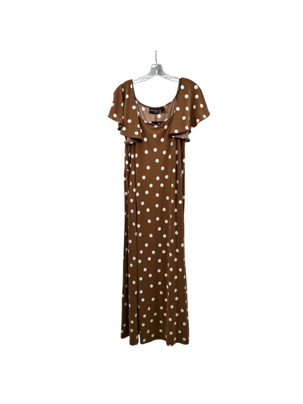 Attitudes by Renee Polka Dot Maxi Dress Brown/White Short Sleeve Size XL New